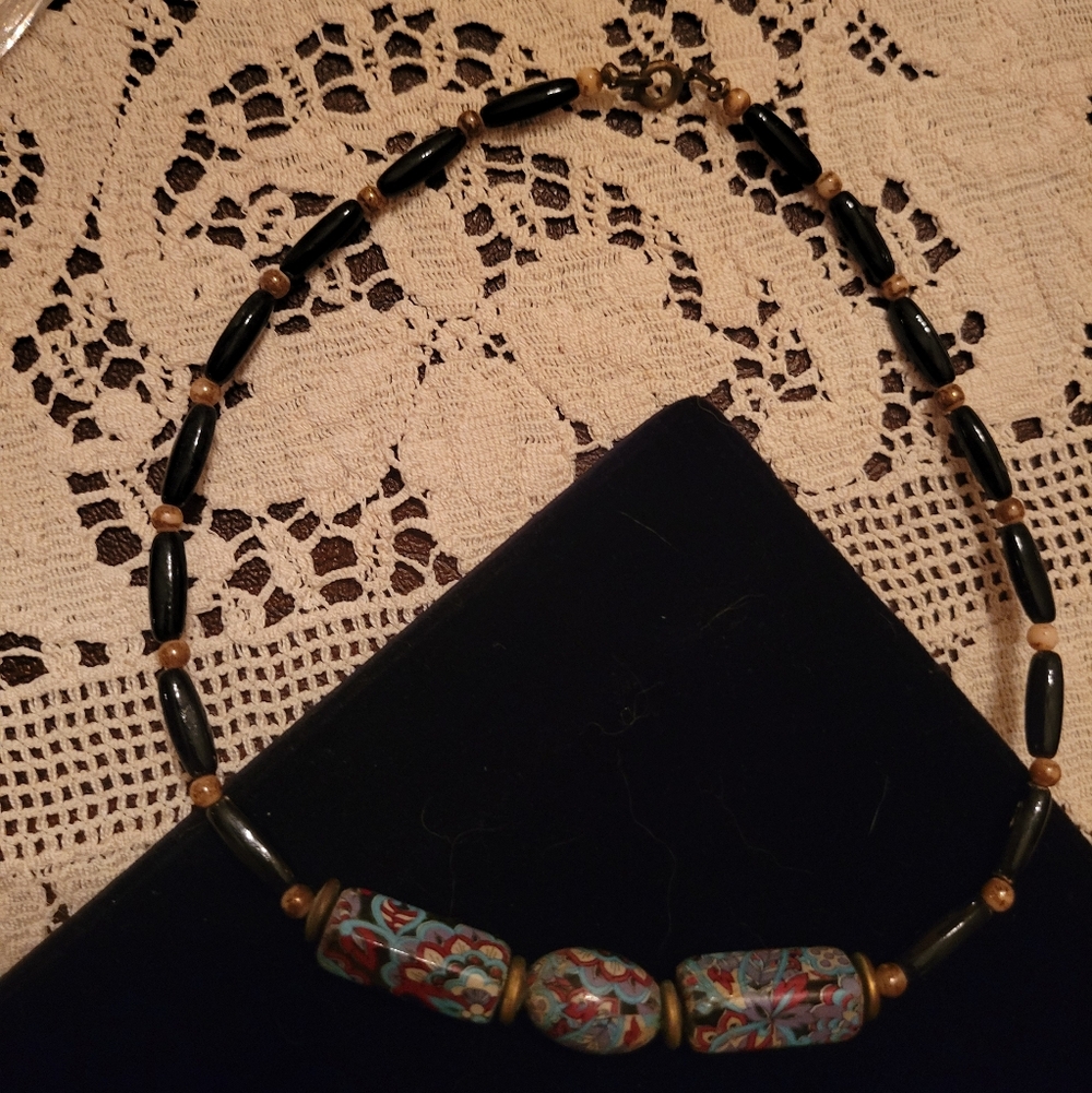 Black and Multicolor Beaded Necklace